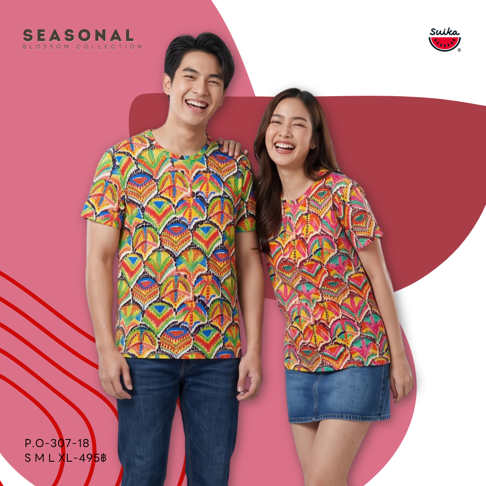 เสื้อแตงโม (SUIKA) เสื้อยือคอกลมแขนสั้นพิมพ์ลาย ดอกไม้ (P.O-202 317 307) — صورة 5