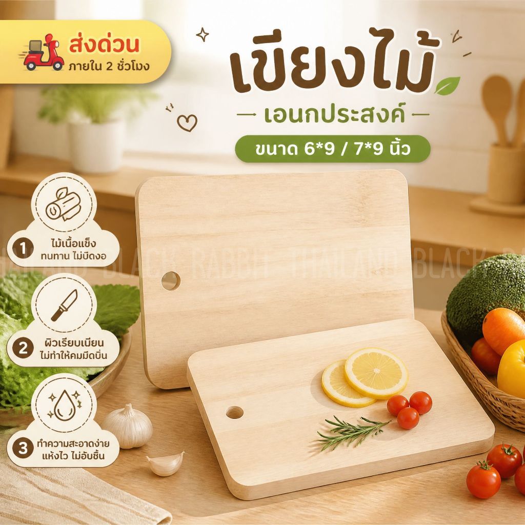 เขียงไม้อเนกประสงค์ เขียงไม้ เขียงเหลี่ยมเล็ก ขนาด 6*9/7*9 นิ้ว