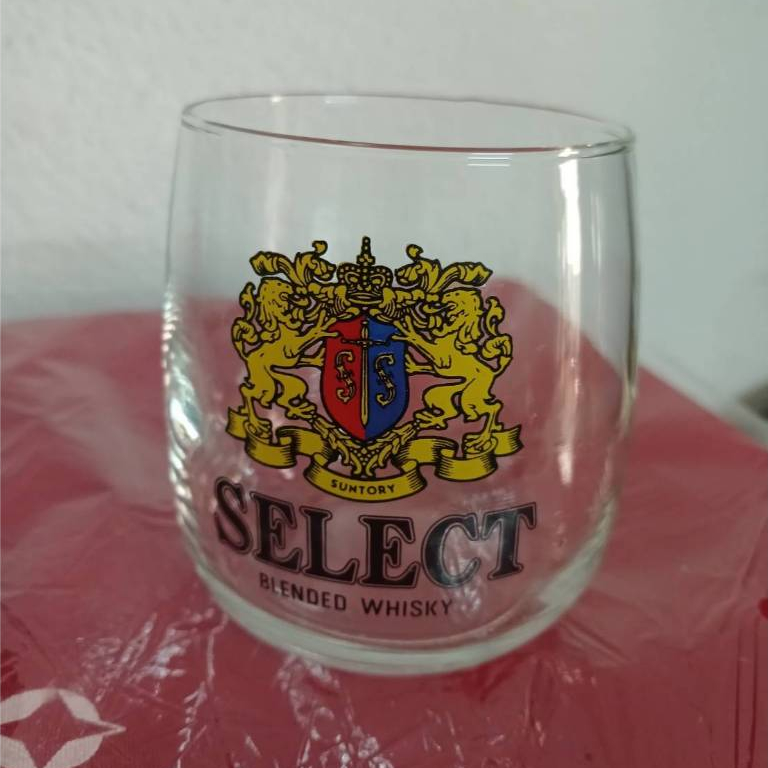 พร้อมส่ง] แก้ววิสกี้ Suntory SELECT Blended Whisky Glass แก้วร็อคก้นมน ตราอาร์ม วินเทจ แท้ญี่ปุ่น