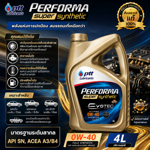 PTT น้ำมันเครื่อง PERFORMA SUPERSYN 0W40 4L. [02756325]