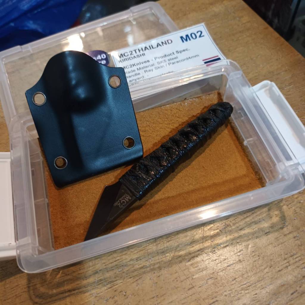 มีดไทย มีเดินป่า MC2KNIVES KIRIDASHI Model1 2/10 M02 SK-5 steel ด้ามหนังปลากระเบน Paracord 4mm Tec40
