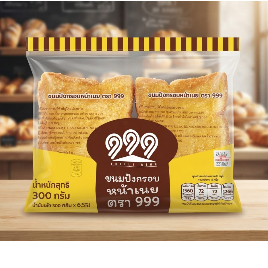 Triple Nineขนมปังกรอบหน้าเนยตรา999ถุงใหญ่(มีส่งด่วน)ของแท้และใหม่ หวานกรอบอร่อย ทริปเปิลไนน์ขนมปังกร