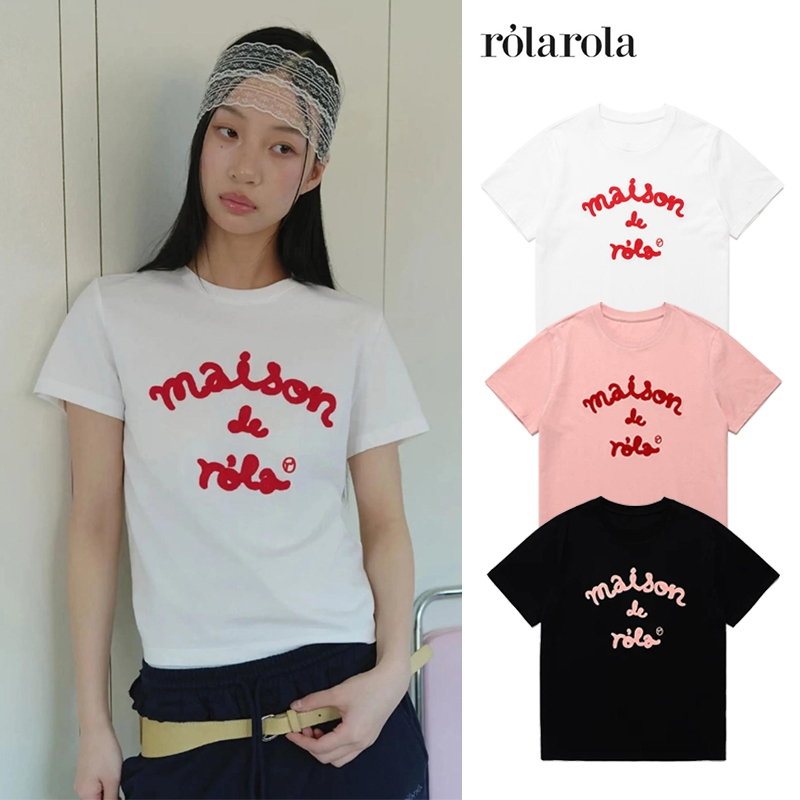 MAISON DE ROLAROLA EMBROIDERY T-SHIRT เสื้อยืดตัวอักษรภาษาอังกฤษสไตล์เดียวกับของจางหยวนอิง เสื้อฤดูร้อนน่ารักๆ