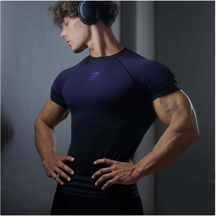 [100% Original] Gymshark 5.0 Short-Sleeve Compression Shirt for Men - Seamless Sports and Fitness Tr