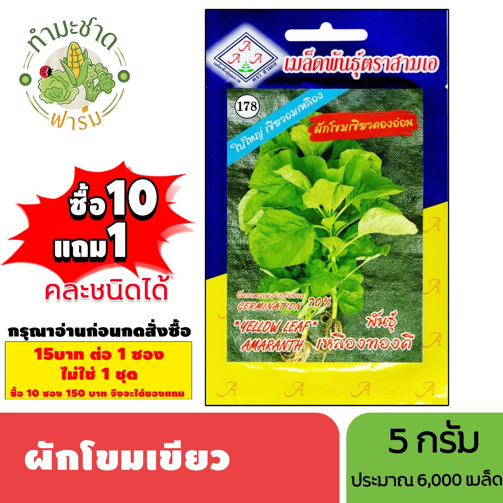 [1ซอง] 3A (ซื้อ10แถม1) เมล็ดพันธุ์ ผักโขมเขียว ขนาด5กรัม ประมาณ6,000มล็ด YELLOW LEAF ผักโหม ผักขม เมล็ดพันธุ์พืช เมล็ดผั