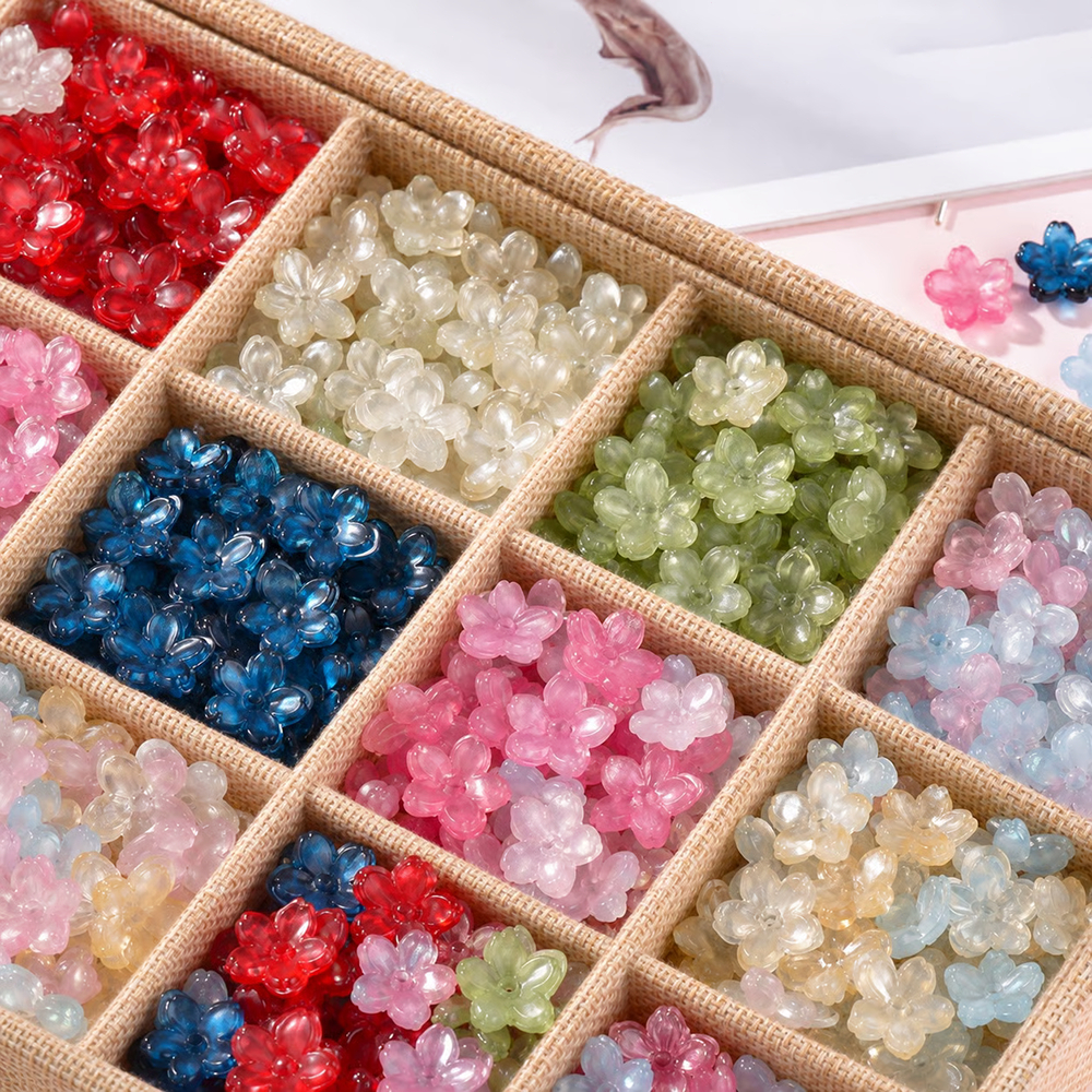 St.kunkka 10 ชิ้น ลูกปัดดอกไม้ จี้ดอกไม้ 10mm ซากุระ แก้วคริสตัล DIY อะไหล่ทำเครื่องประดับ