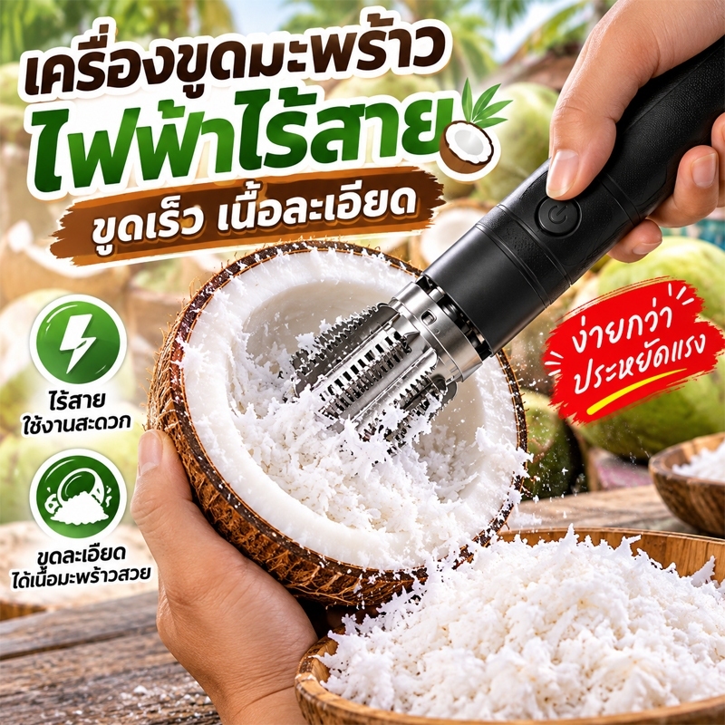 เครื่องขูดมะพร้าวไฟฟ้าไร้สาย ขูดเร็ว ละเอียด ใช้งานง่าย ขูดมะพร้าวในไม่กี่วินาที ที่ขูดมะพร้าว พกพาสะดวก