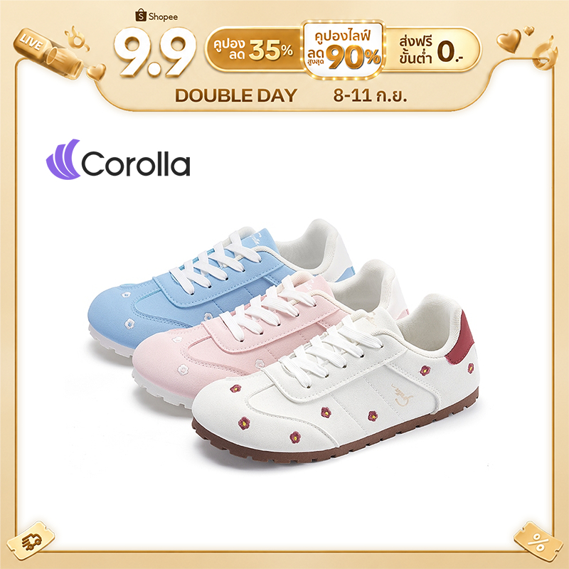 Corolla Flowershoes รองเท้าผ้าใบลายดอกไม้ น่ารัก สำหรับผู้หญิง ผ้าใบพละทรงหัวกลม ใส่สบาย เหมาะไปคาเฟ