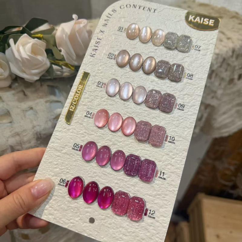 Pinky Cateye Flash Set 12สี ( KS13 ) สีเจลทาเล็บ Kaise x Nailscontent พร้อมชาร์จสำเร็จรูป