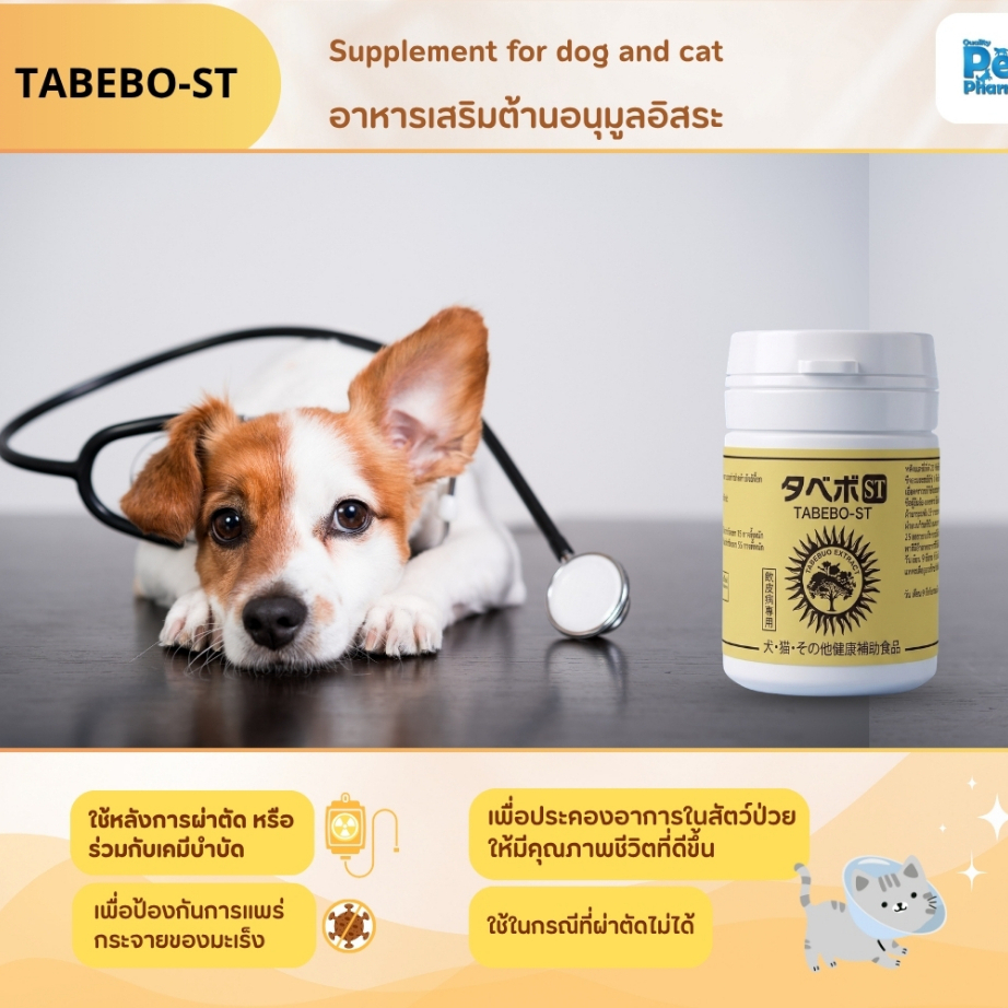 TABEBO-ST (Taheebo ) อาหารเสริมต้านอนุมูลอิสระ ยับยั้งเซลล์เนื้องอก มะเร็ง สำหรับสุนัขและแมว บรรจุ 60 เม็ด