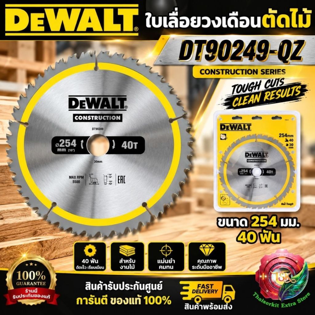 DEWALT รุ่น DT90249-QZ ใบเลื่อยวงเดือนตัดไม้ ขนาด 254มม 40ฟัน ทนทานต่อการใช้งานหนัก สินค้า พร้อมส่ง