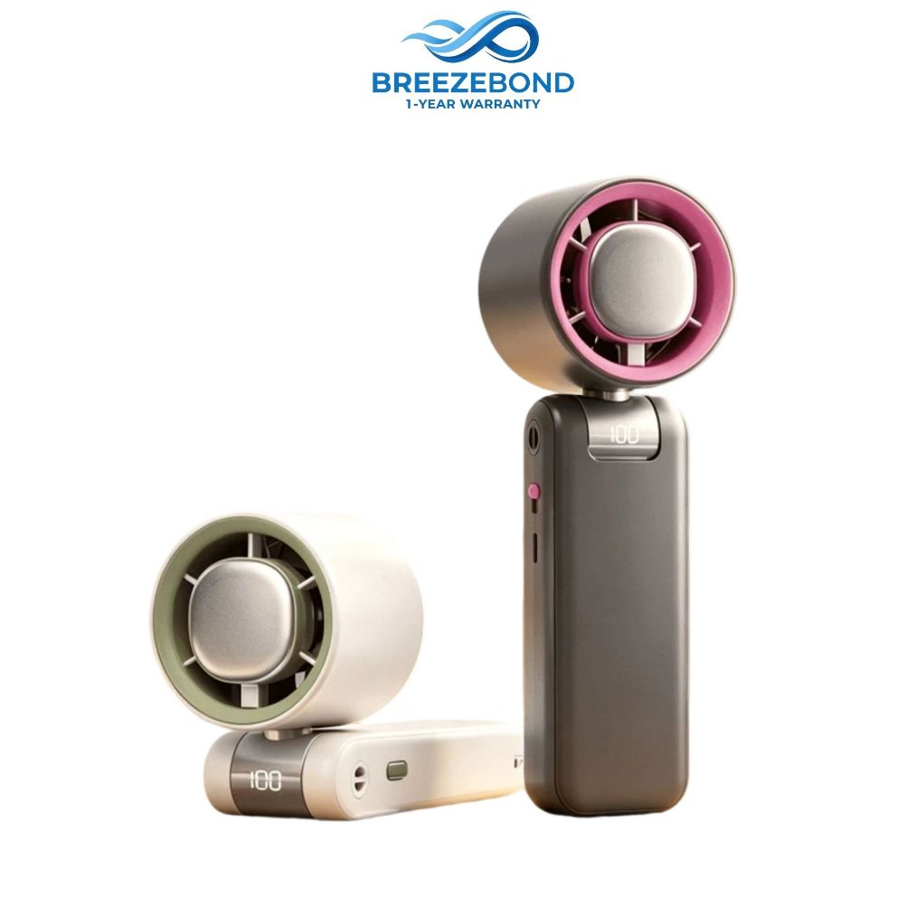 Breezebond พัดลมมือถือ 5000mAh พ่นละอองน้ำเย็น ปรับแรงลม 100 ระดับ หน้าจอ LED ชาร์จ Type-C พกพาง่าย แคมป์ปิ้ง กลางแจ้ง