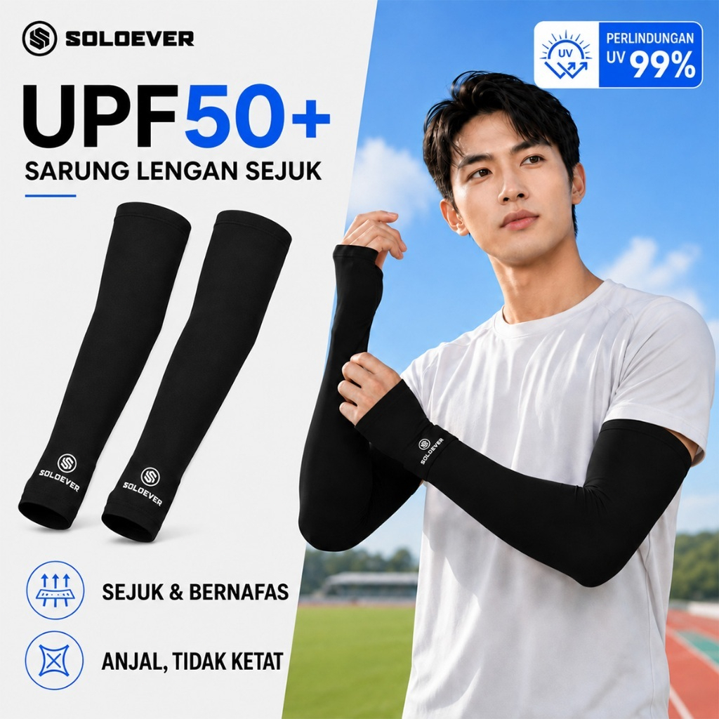 SOLOEVER ปลอกแขนกันแดด UPF50+ กัน UV99% ผ้าเย็น ระบายอากาศ Free Size ชายหญิง ปั่นจักรยาน