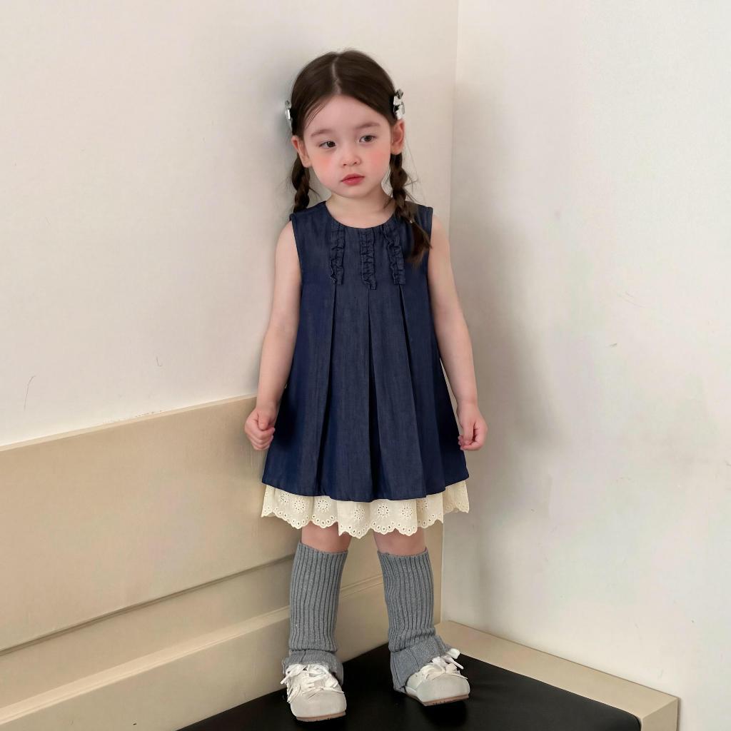 PRINCESS KESLI ชุดกระโปรงยีนส์สองชิ้นสำหรับเด็กผู้หญิง แบบเกาหลี สไตล์หลวม ชุดเดรสยีนส์เด็ก 2-11 ปี รูปที่ 4