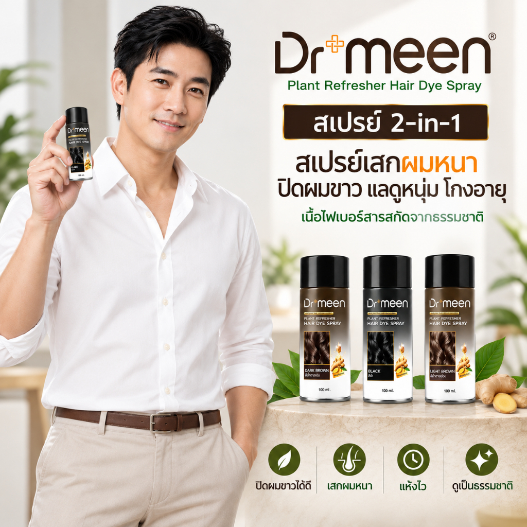 Dr.meen สเปรย์ปิดผมบาง  เห็นผลทันที 2in1 หัวไฟเบอร์ แค่เขย่า-แล้วฉีด