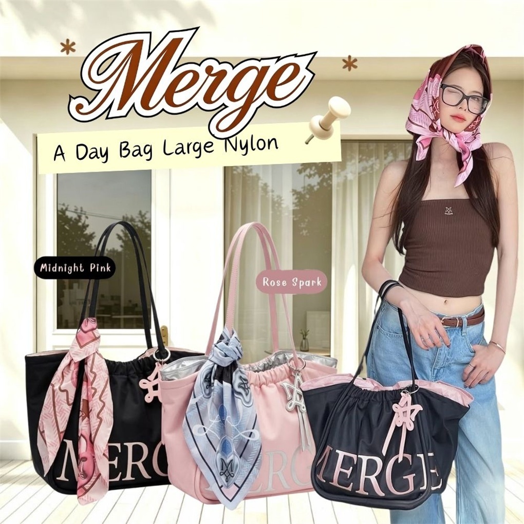 พร้อมส่ง🔥Merge A Day Bag Large Nylon คู่สีที่ให้ความชิคและ effortless ในทุกวัน✨ ของ ใหม่มือ ของแท้100%