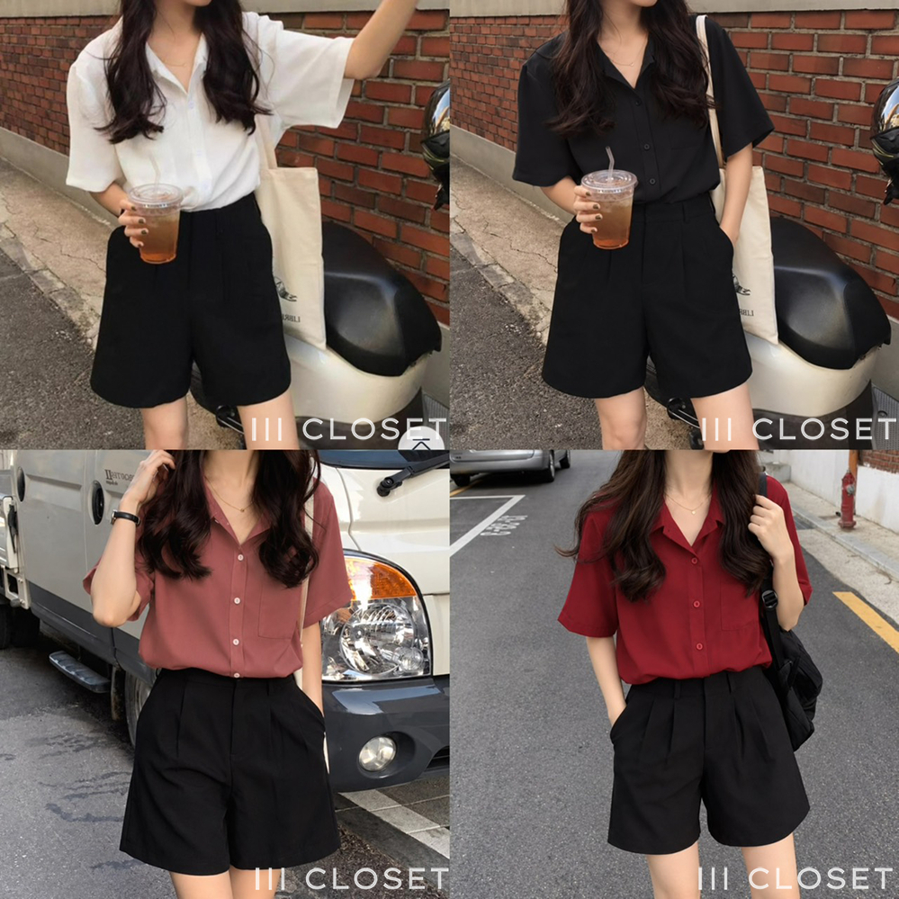 เสื้อเชิ้ต lll Freesize lll IT029 แขนสั้น มีกระเป๋าด้านหน้า ผ้าไหมอิตาลีอย่างดี ใส่สบาย ไม่ร้อน