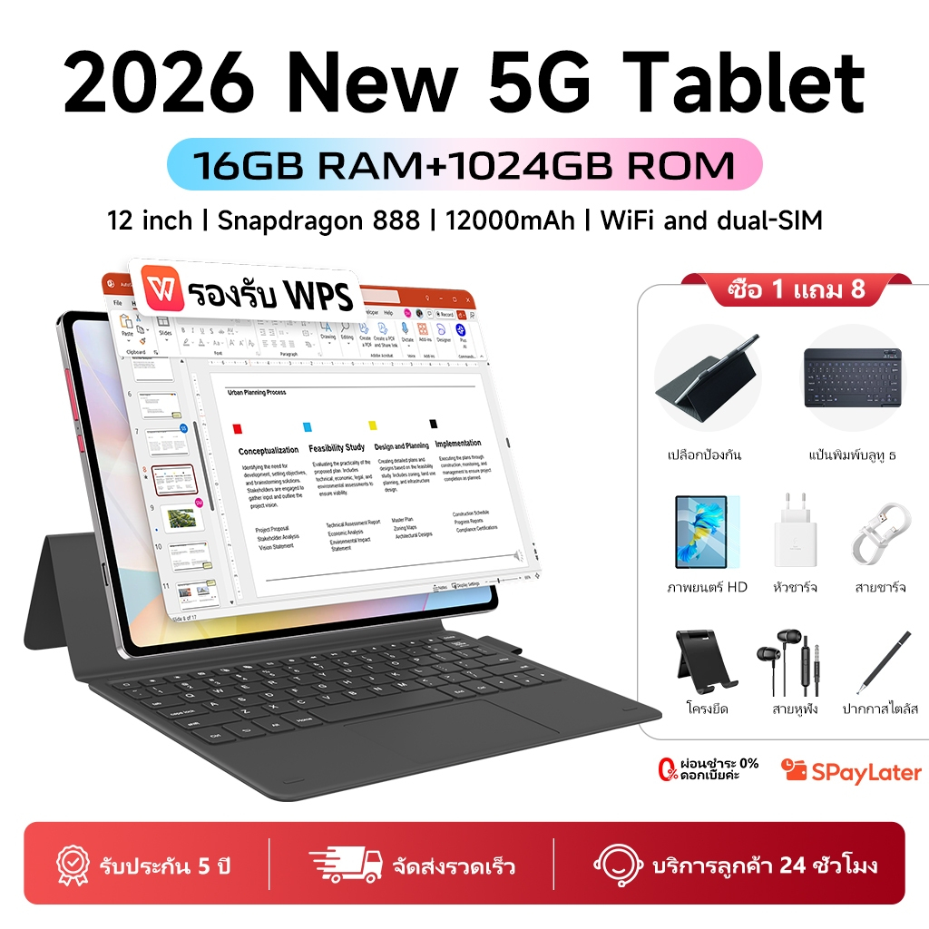 【รับประกัน 5 ปี】OPPO แท็บเล็ต 12นิ้ว Snapdragon888 16GB RAM+1TB ROM 5G ซิมคู่ WiFi Android14 รองรับ 