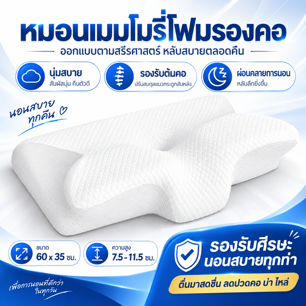 🔥【คุณภาพระดับสูง】หมอนเมมโมรี่ฟองน้ำ หมอนรองคอ ซักได้ กันไรฝุ่น ลดกรน Deep Sleep นอนหลับลึก รับประกันคุณภาพ