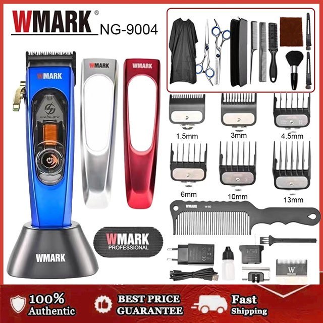 Wmark ปัตตาเลี่ยนผมมืออาชีพ DLC ไร้สาย ฟันแม่เหล็ก จอดิจิตอล ตัดผมชาย รองทรง Fade Barber Clipper NG-