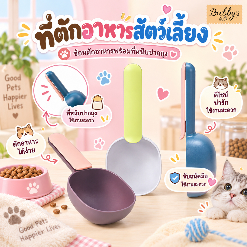 BN-050 Bubby's ช้อนตักอาหารสัตว์เลี้ยง หมา แมว พร้อมที่หนีบถุงเก็บอาหาร บับบี้ Bubby By Bark n bite