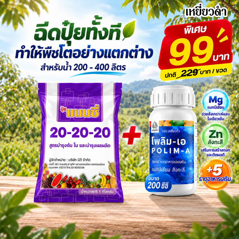 ปุ๋ยเกล็ด แนนซี่ สูตร 20-20-20 ขนาด 1 กก. บำรุงต้น ใบ และบำรุงผลผลิต ละลายน้ำง่าย พืชดูดซึมไว
