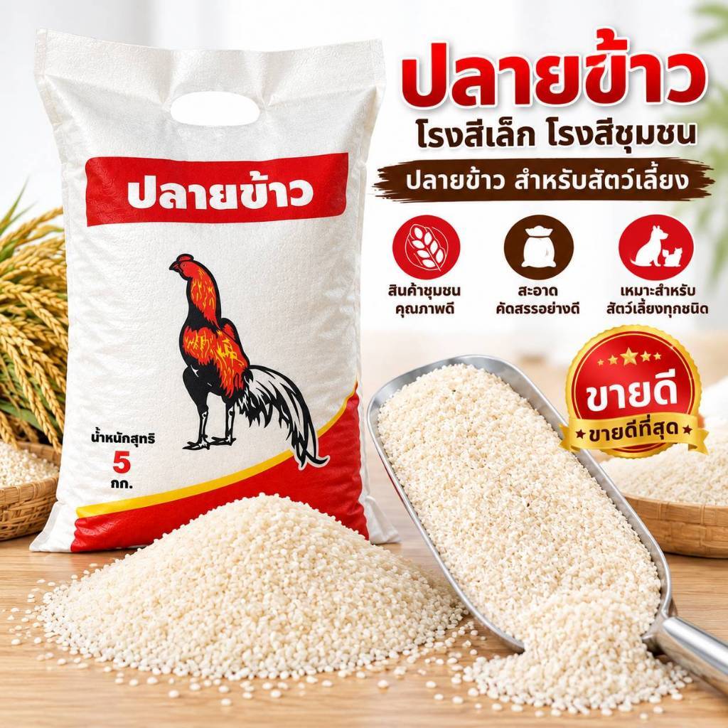 ปลายข้าวสำหรับไก่ ปลายข้าวสำหรับน้องหมา และสัตว์เลี้ยงอื่นๆ ขนาด 5 กก.