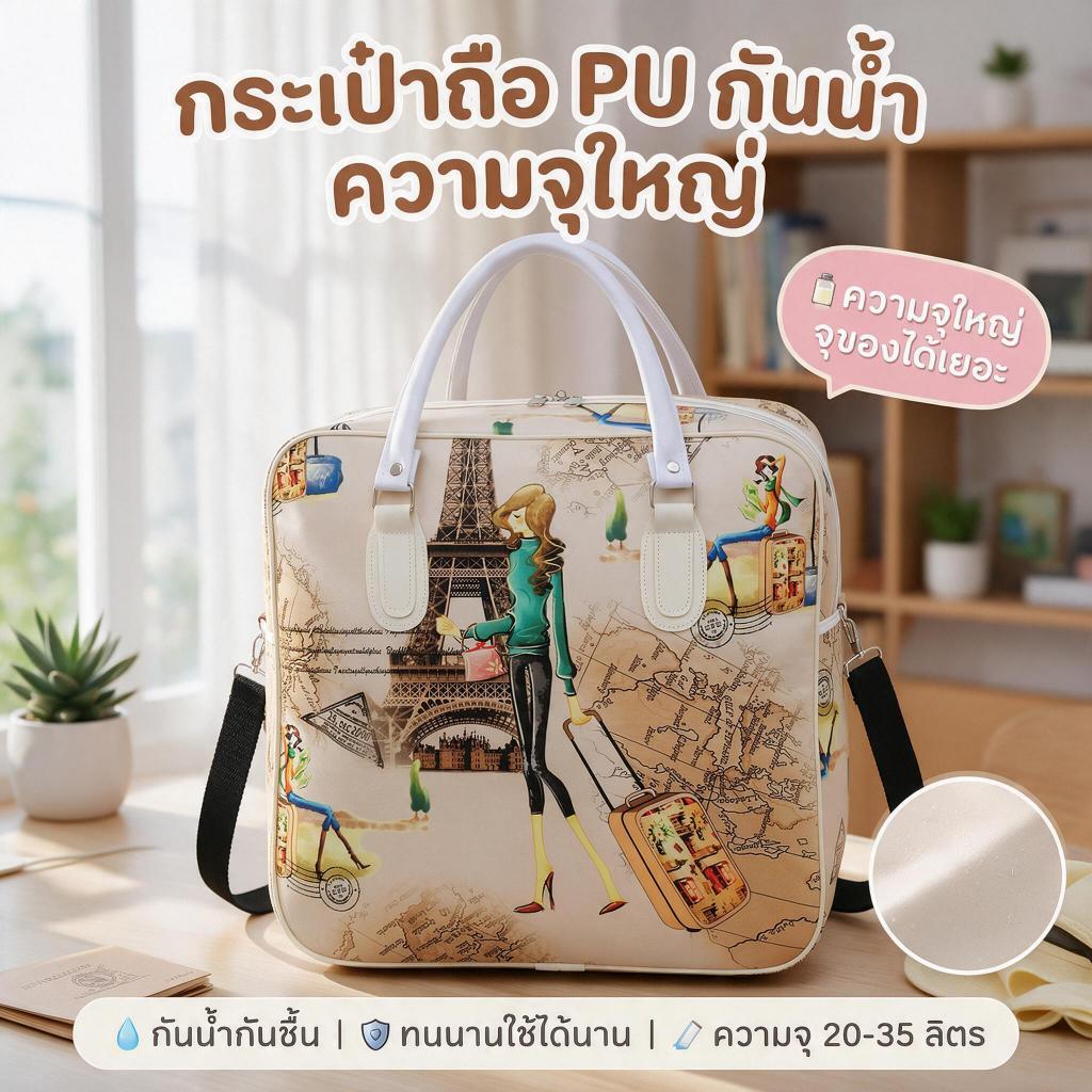 กระเป๋าสไตล์เกาหลี จุของได้เยอะ PU กระเป๋าหนังกันน้ำของผู้หญิง ง่ายต่อการพกพา กระเป๋าดัฟเฟิล