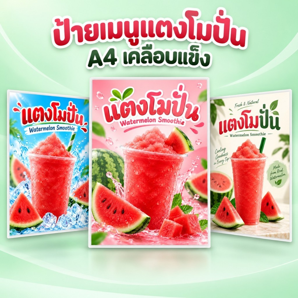 วะรอซีน | ป้ายเมนูน้ำA4 เคลือบแข็ง แตงโมปั่น | ป้ายร้านน้ำ | ป้ายเมนูพร้อมใช้