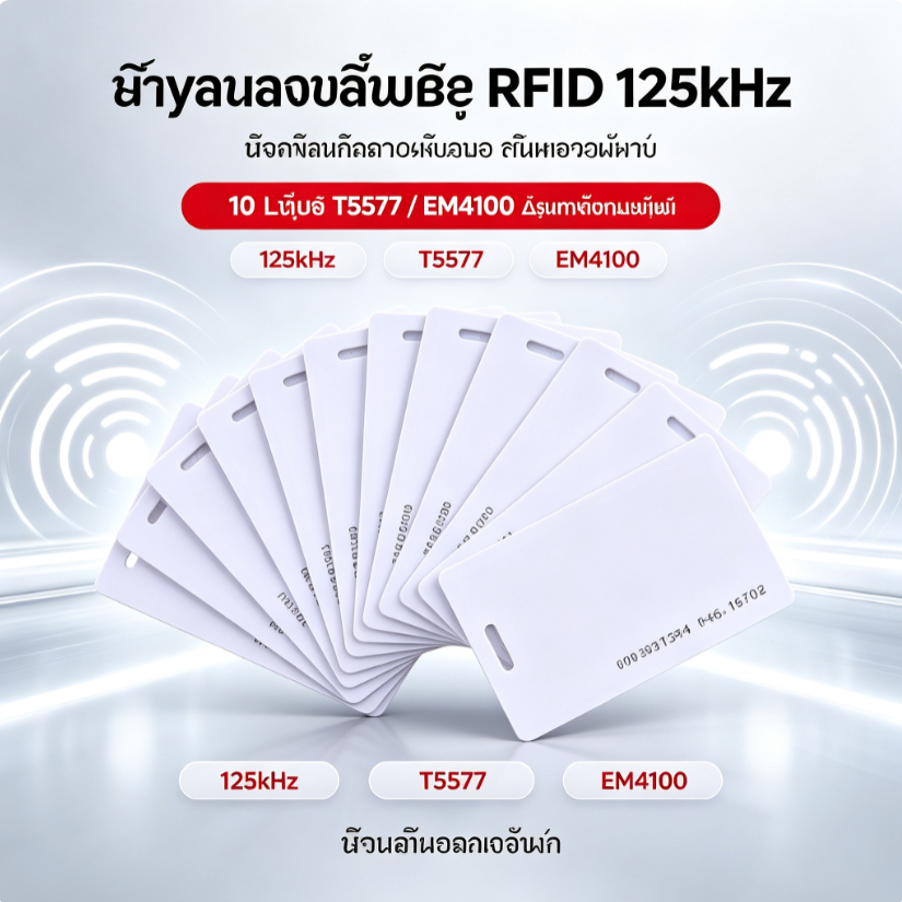 คีย์การ์ดขาว RFID 125kHz (10 ชิ้น) บัตรคีย์การ์ดเปล่า เขียนซ้ำได้ บัตร T5577 / EM4100 ปั๊มก๊อปปี้ได้