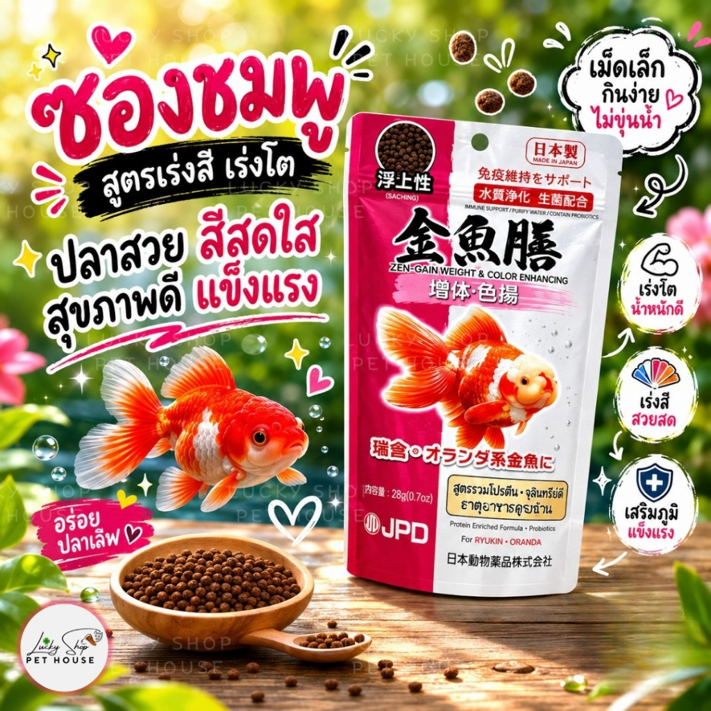 JPD อาหารปลาทอง(ชมพู) สูตรโปรตีน ไขมันคุณภาพสูง เร่งโต โปรตีน 45% เม็ดลอย