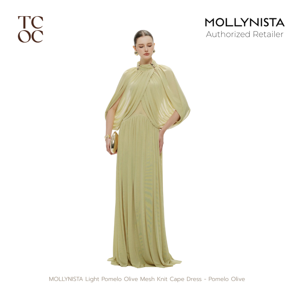 MOLLYNISTA Light Pomelo Olive Mesh Knit Cape Dress - Pomelo Olive | OFFICIAL STORE พร้อมส่ง