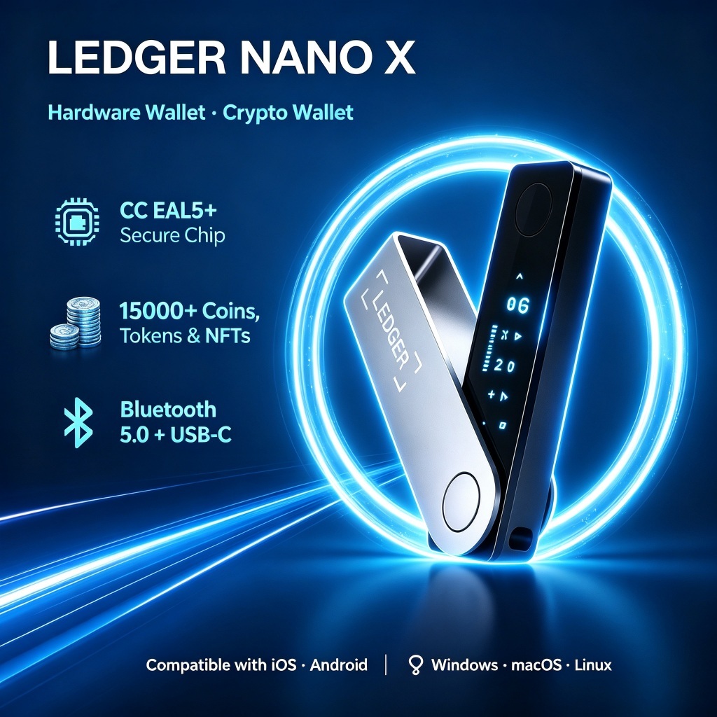 Ledger Nano X Hardware Wallet Crypto Wallet Cold Wallet Bluetooth USB C Genuine