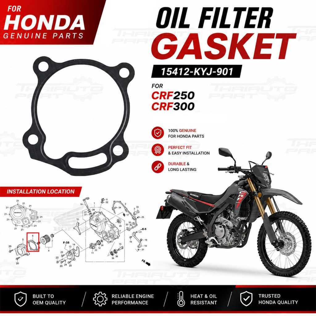 (แท้ศูนย์) ปะเก็นกรองน้ำมันเครื่อง รุ่น Honda CRF250 CRF300 จำนวน 1ชิ้น (15412-KYJ-901)