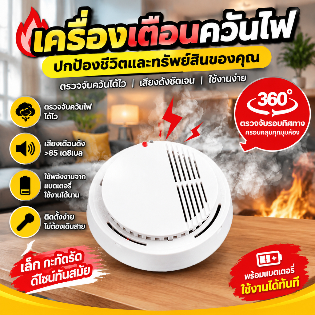 🔥ส่งทันใจ🔥 เครื่องตรวจจับควันไร้สาย เครื่องตรวจจับควัน Smoke Alarm Detector ไฟใช้แบตเตอรี่แบบพกพาเซ็