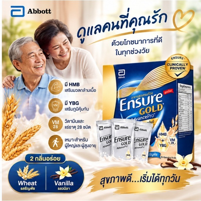 Abbott Gold เอนชัวร์ โกลด์ มืออาชีพ วานิลลา รสข้าวสาลี 370g x 3 ถุง 🛍️ ดีลพิเศษ