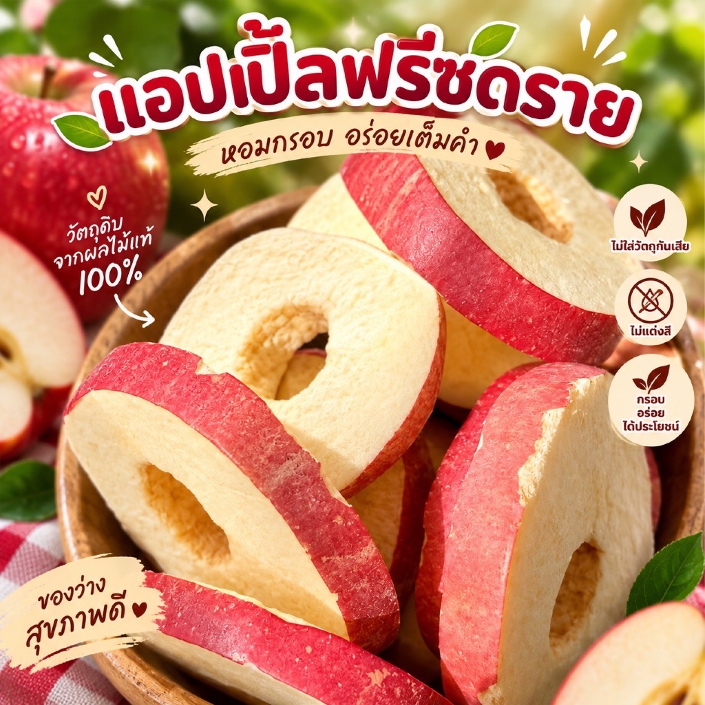 แอปเปิ้ลไหหนาน ฟรีซดราย ขนาด 100 กรัม (พร้อมส่งในไทย)