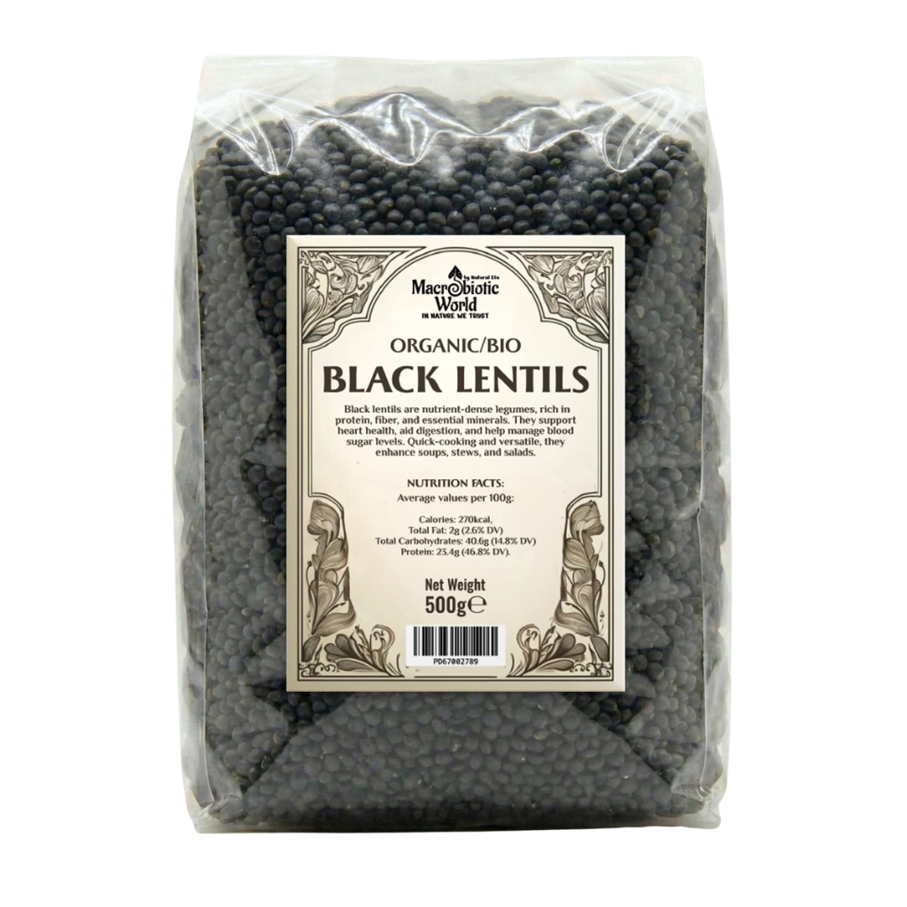 Organic/BIO Black Lentils เเบลคเลนทิล (500g/1kg) l Macrobiotic World Natural Efe l Beans