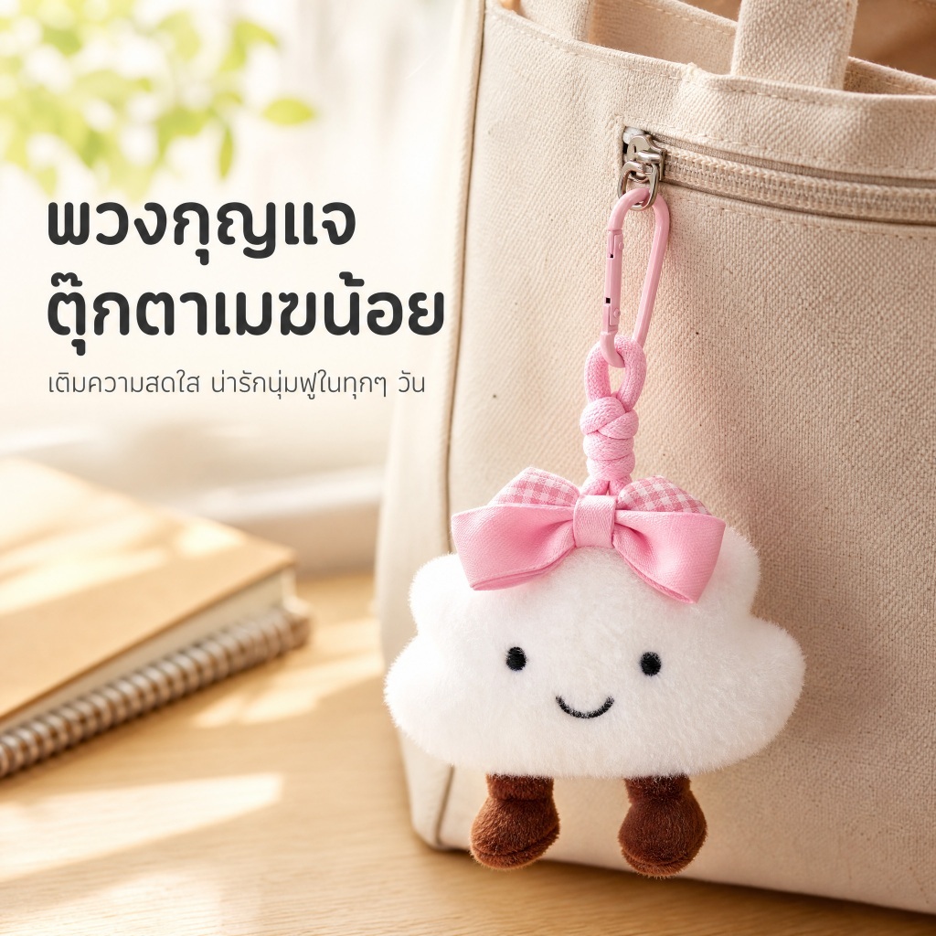 พวงกุญแจคลาวด์สีขาว นุ่มฟู คาไวอิ ห้อยกระเป๋า เป้ ตุ๊กตาของขวัญสาว อุปกรณ์แต่งรถ ตกแต่งน่ารัก พร้อมส่ง
