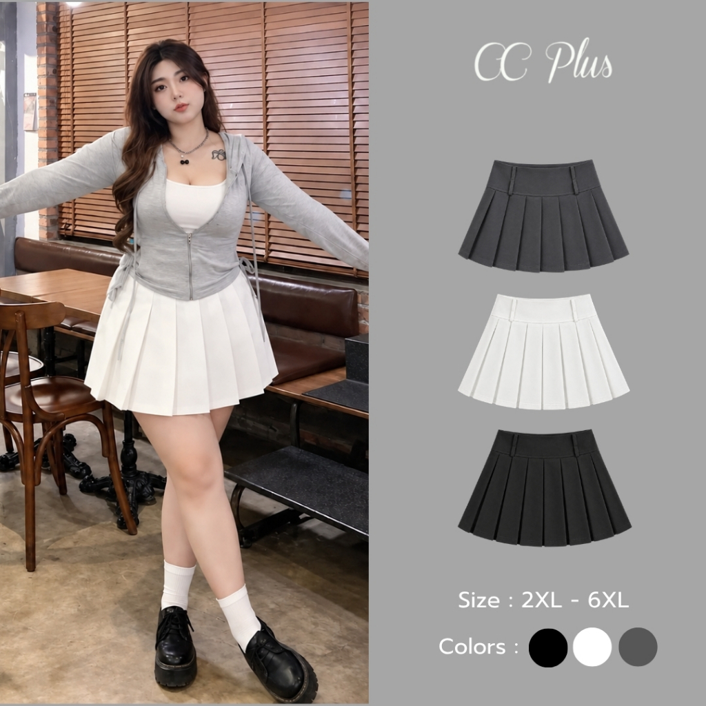 CiCi Plus+(813)กระโปรงส้้นทรงเทสนิส มีซับให้ด้านใน ทรงน่ารักมาก สาวพลัสไซส์ไม่ควรพลาด สไตล์โคเรีย