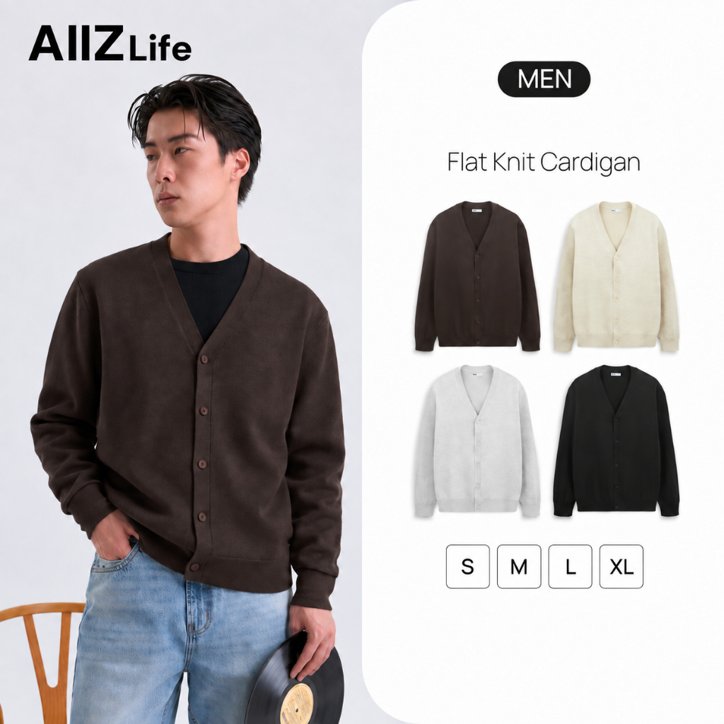 AIIZ (เอ ทู แซด) - AIIZ เสื้อคาร์ดิแกนคอวีผู้ชายผ้าถัก AIIZ Men's Flat Knit Cardigan