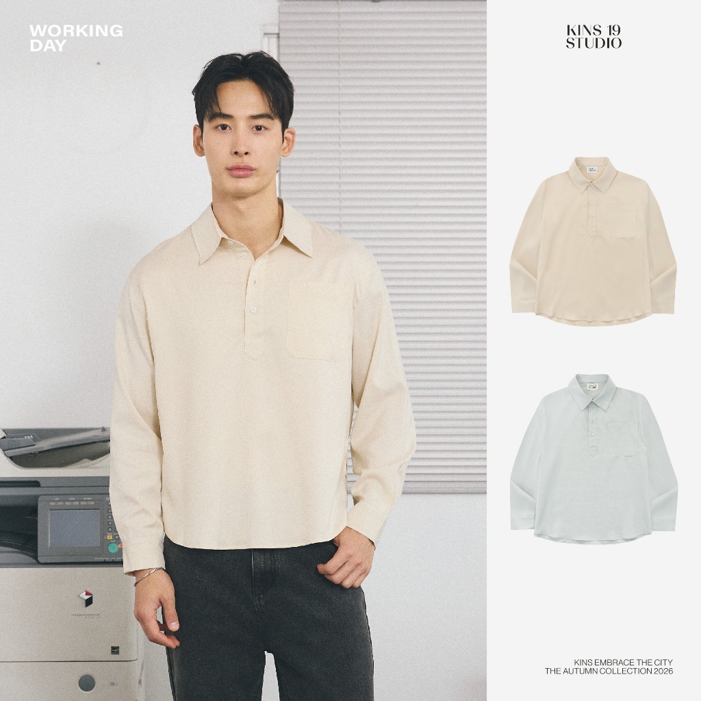KINS 19 STUDIO |  KINS Half Placket Shirt เสื้อเชิ้ตคอปก [KN159]