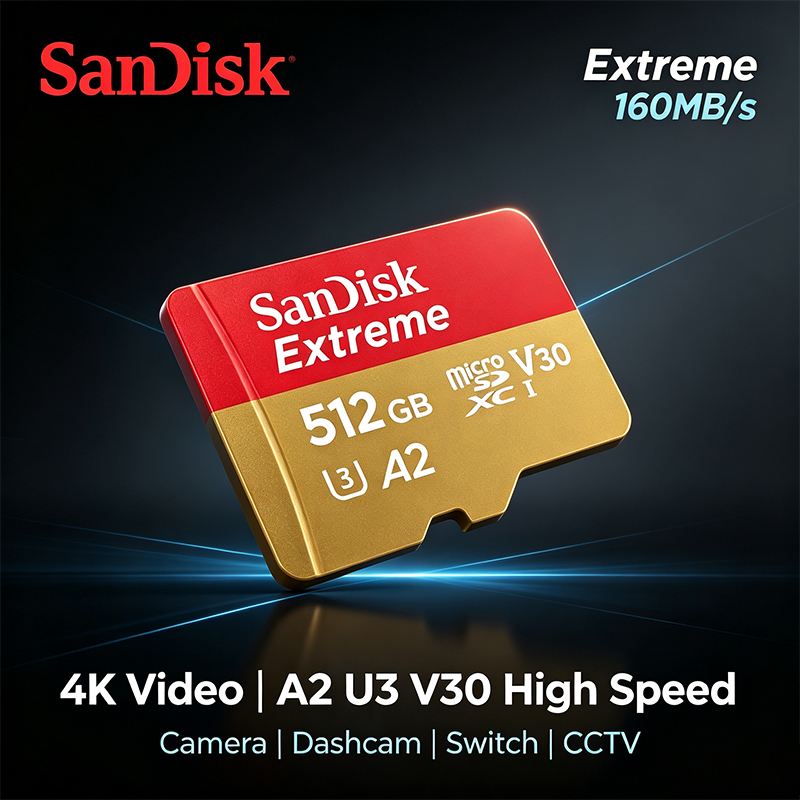 SanDisk Extreme U3 V30 A2 Micro SD TF card delivers fast read-write speeds, seamless 4K UHD continuo