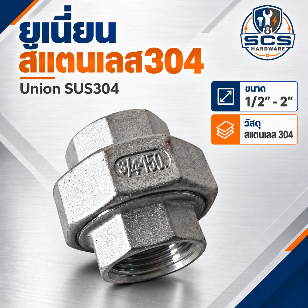 ยูเนี่ยน สแตนเลส304 ขนาด 1/2'' - 2นิ้ว ข้อต่อยูเนี่ยน สแตนเลส เกลียวใน อุปกรณ์สแตนเลส Union Stainless 304