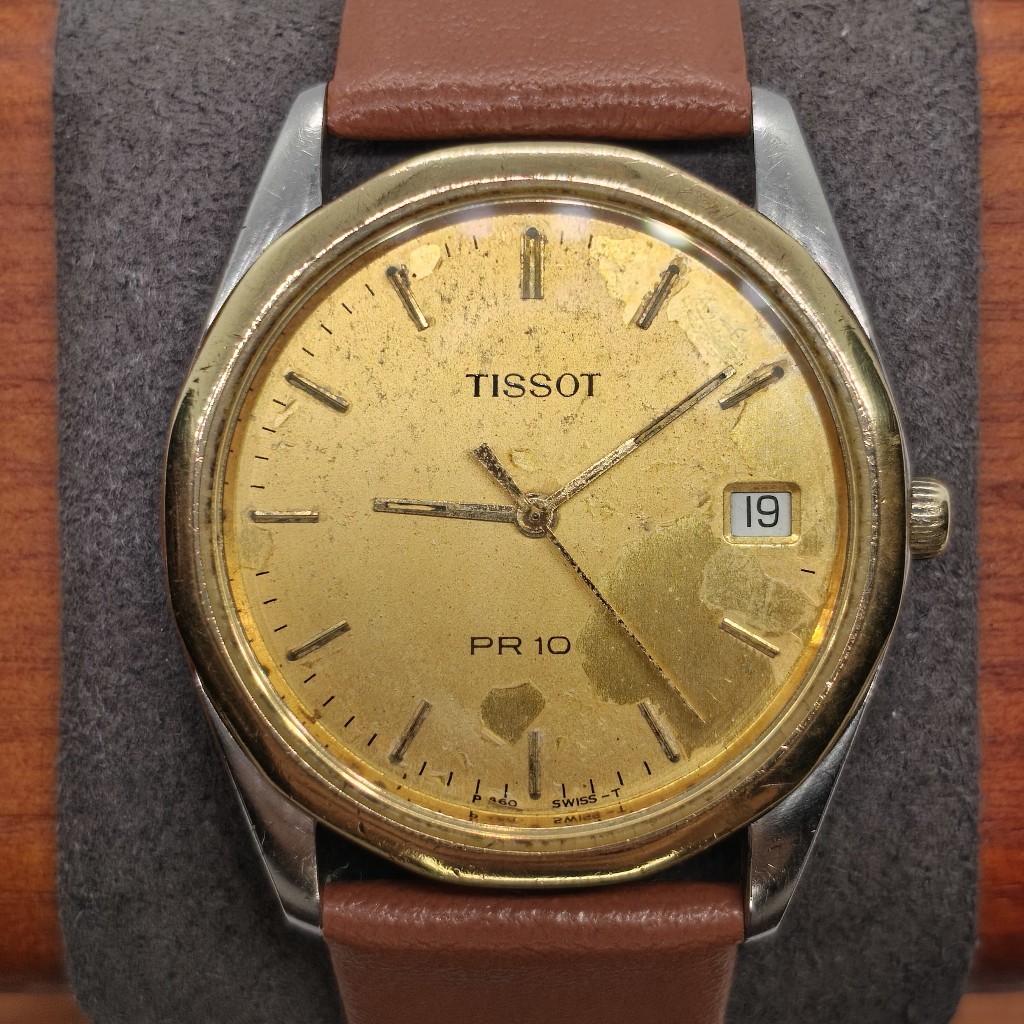 นาฬิกามือสอง Tissot PR 100 Vintage Quartz หน้าปัดทอง สองกษัตริย์ 35.7 เดินพร้อมใช้