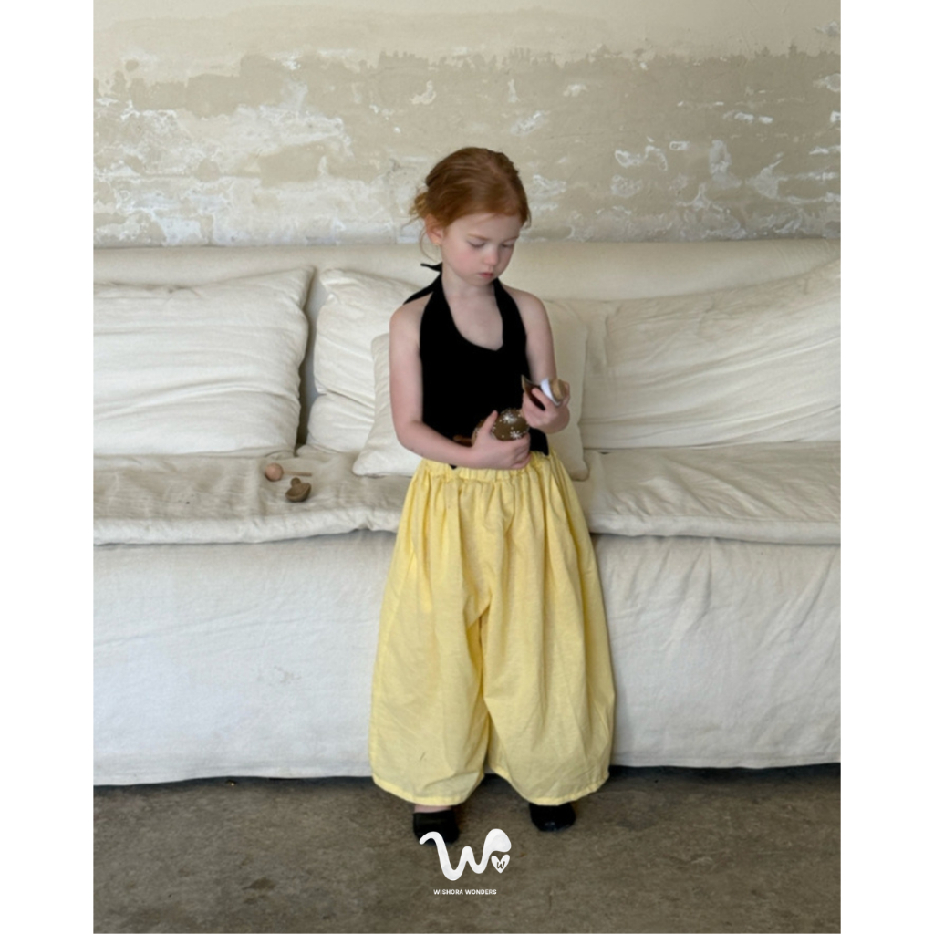 WISHORA WONDERS 26ss DLD260235 Sunny Mood top/pant เสื้อผ้าเด็กผู้หญิง ชุดเด็ก เสื้อดำ+กางเกงเหลือง สายชิค ชุดเด็กแฟชั่น