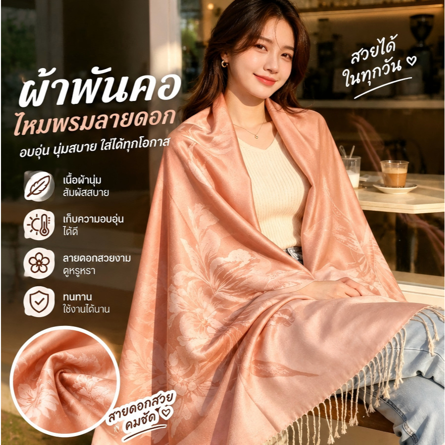 ผ้าพันคอผ้าคลุมไหล่ผู้หญิง ผ้าแจ็คการ์ดไหมพรม นุ่มบางเบา สไตล์แฟชั่น เหมาะเป็นของขวัญ ส่งไทย24ชม พร้อมส่ง COD Knit Jacqu