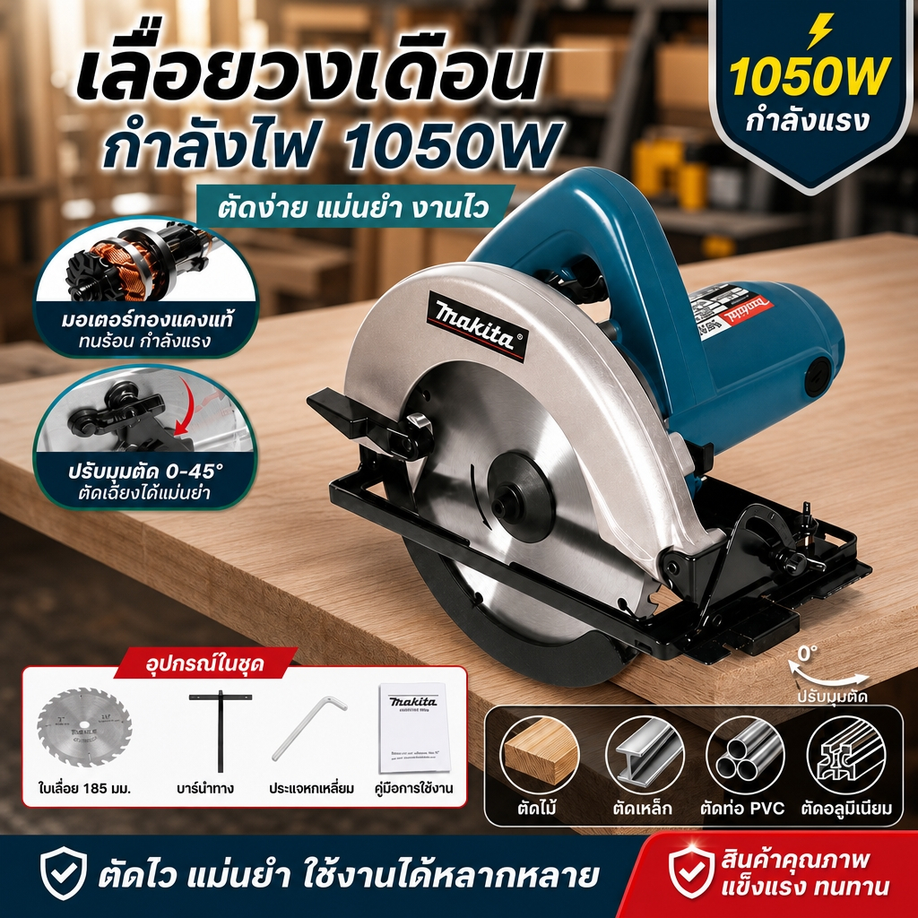 เลื่อยวงเดือน 3 นิ้ว รุ่น 1900B-580W พร้อมใบมีดกบ 5 ใบ ;กบ 7 นิ้ว รุ่น 5800NB-1050W พร้อมใบมีดตัด