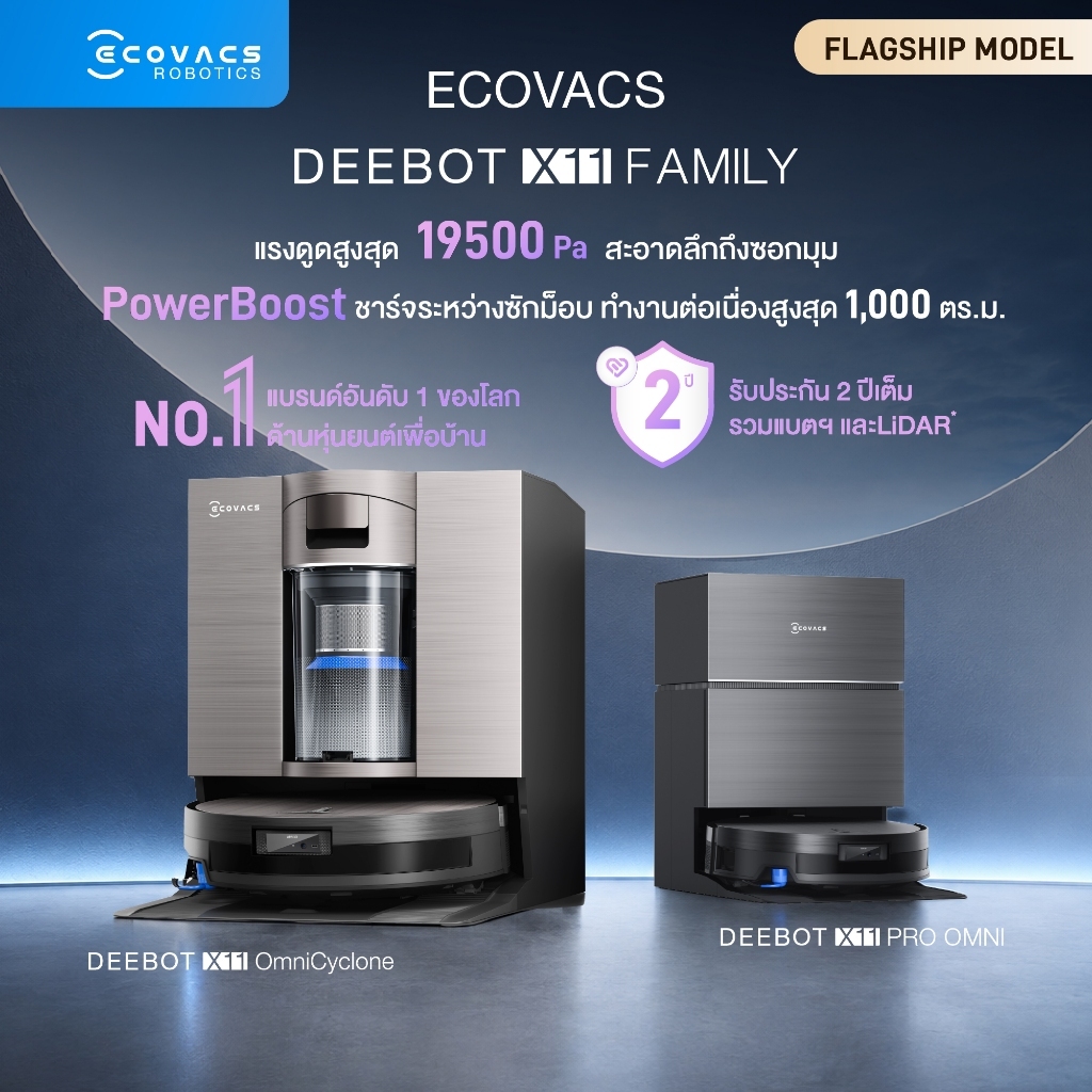 [New!] ECOVACS DEEBOT X11 FAMILY หุ่นยนต์ดูดฝุ่น ถูพื้น อัจฉริยะ เทคโนโลยี PowerBoost พร้อม OMNI Station อัปเกรดใหม่