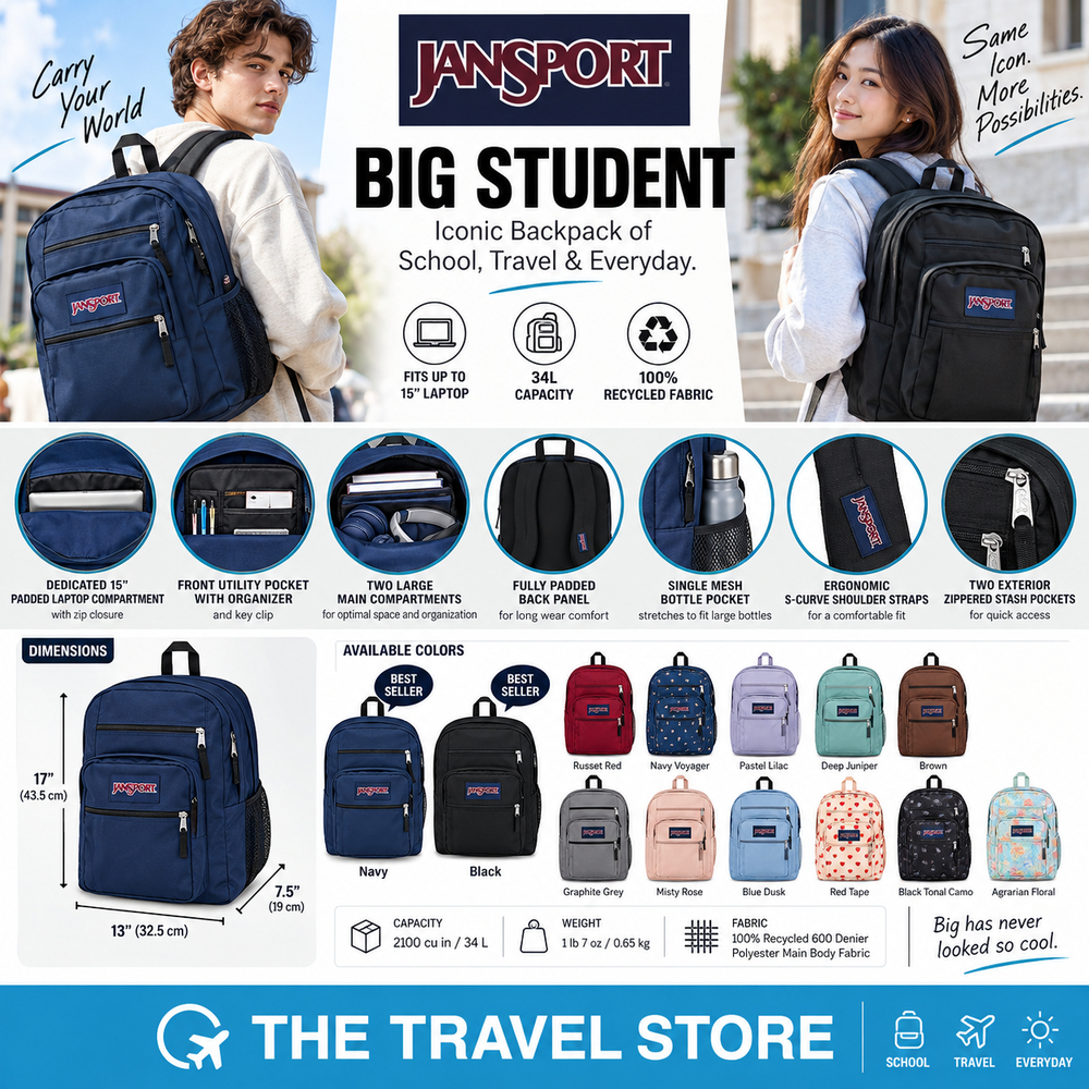 JANSPORT Big Student Backpack กระเป๋าเป้นักเรียน นักศึกษา สไตล์อเมริกัน